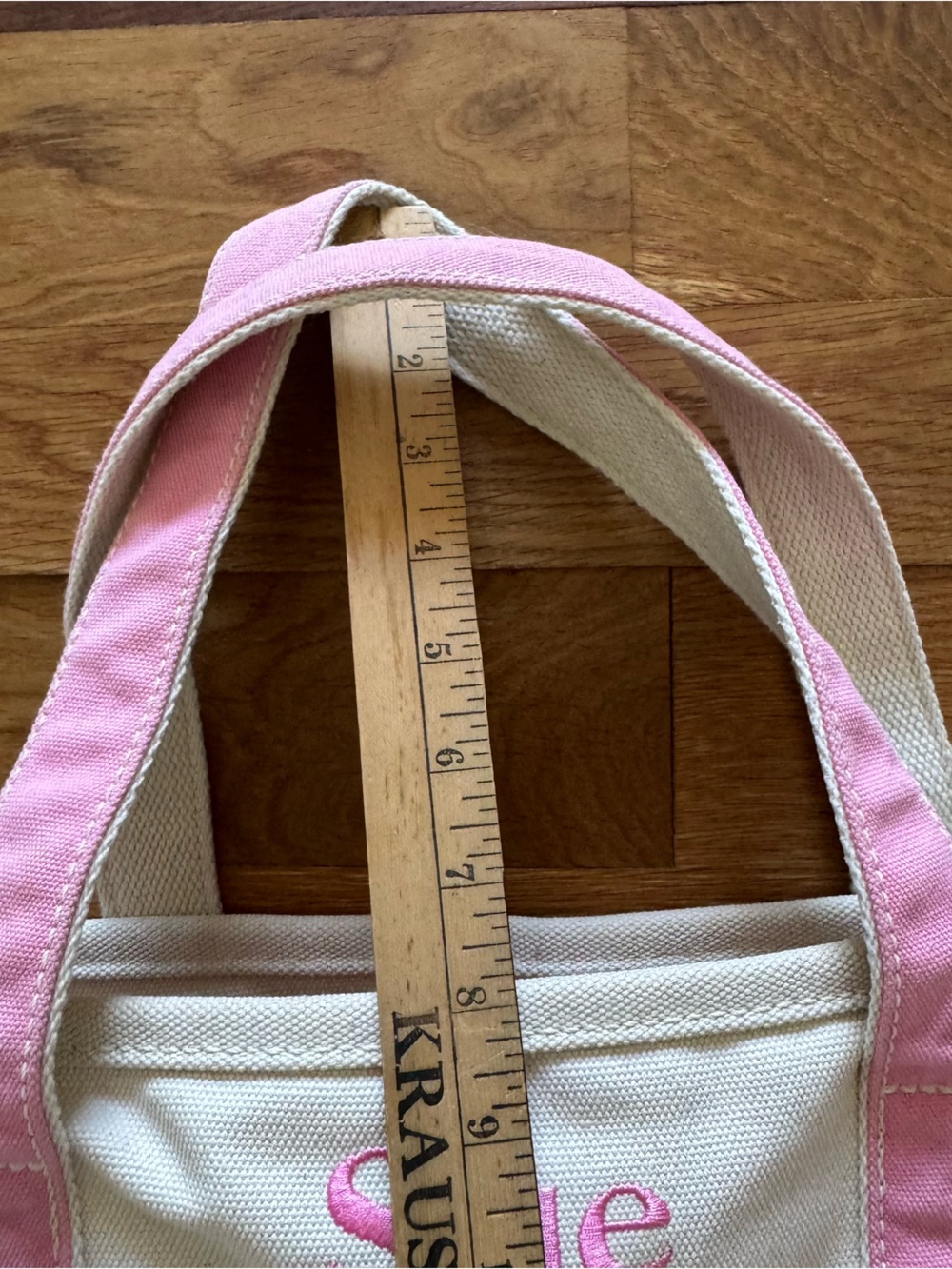 Lands’ End Canvas Tote Bag Pink & Natural Monogrammed “Sue” Medium Open Top Boat - Picture 13 of 13